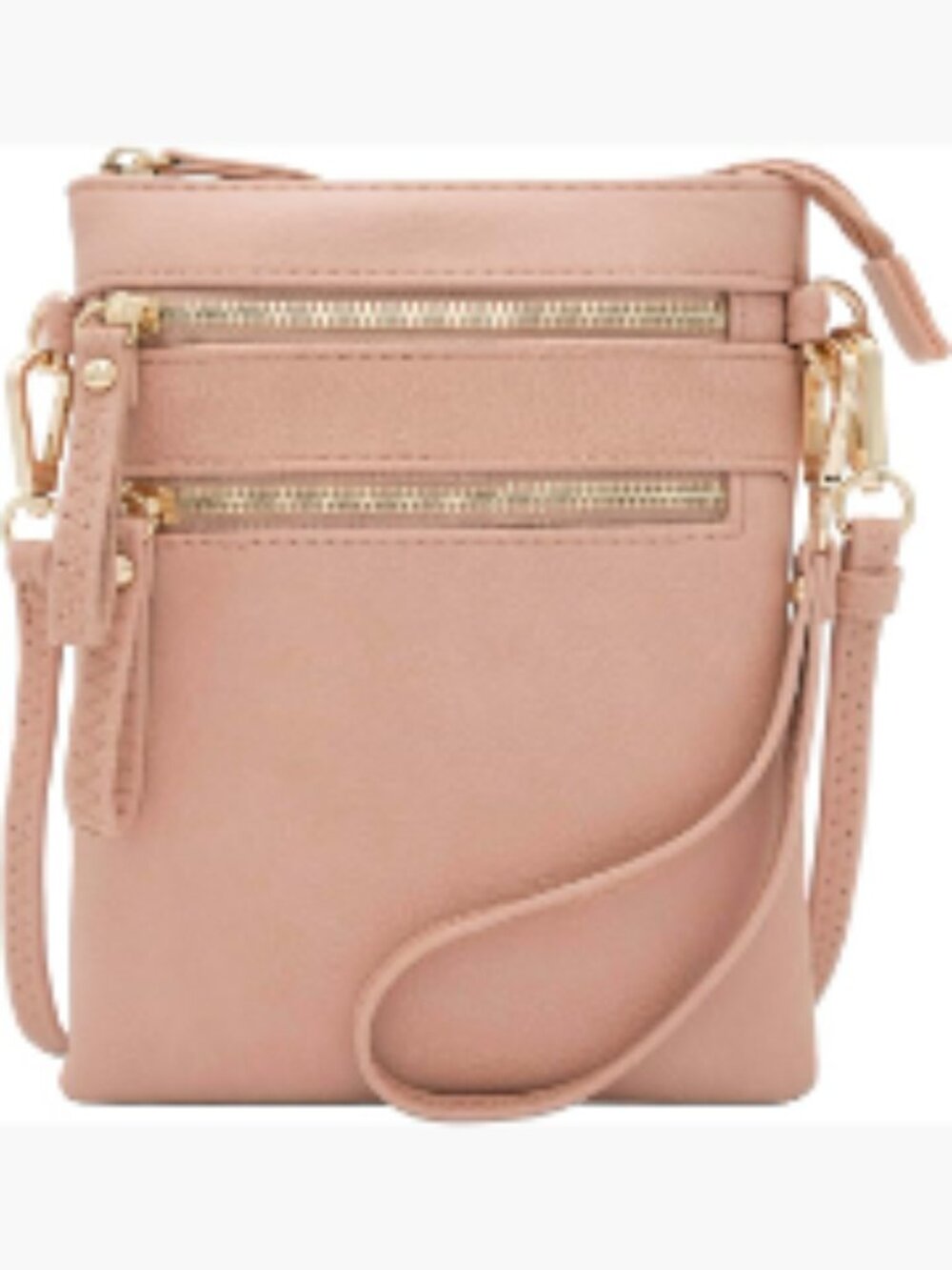 Faux Leather Crossbody Bag with Wristlet, Multi-Zip Pockets, Lightweight Travel